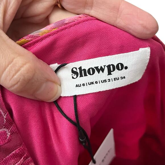 Showpo Brailey Mini Dress Sz 2 One Shoulder Wrap Front Floral Coquette Jacquard - Picture 6 of 12